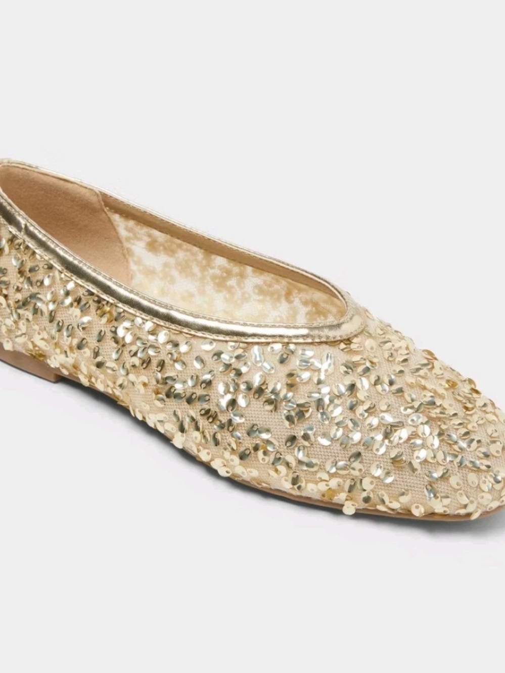 a new day Sammie  Gold Sequin Embellished Ballet Flat Memory Foam Insole